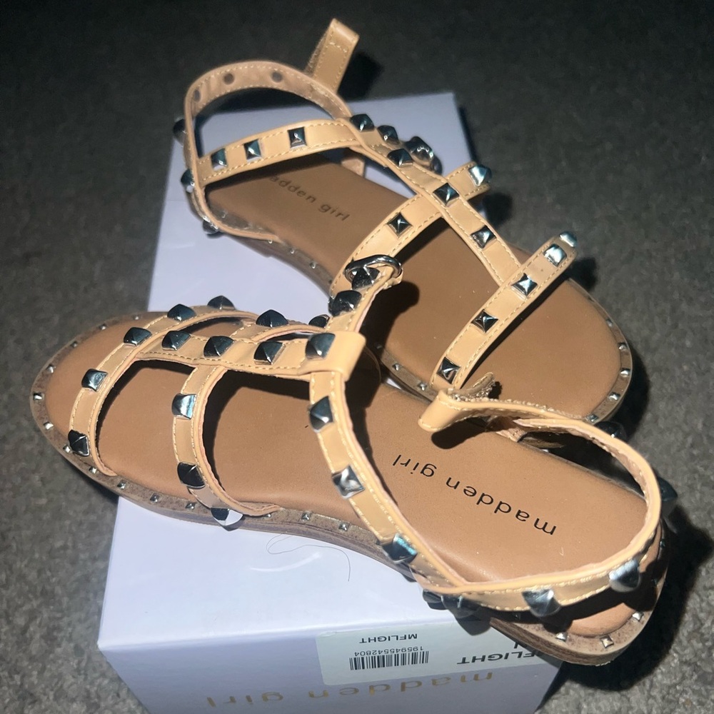 Madden Girl Tan Gladiator Sandals with Studded Straps